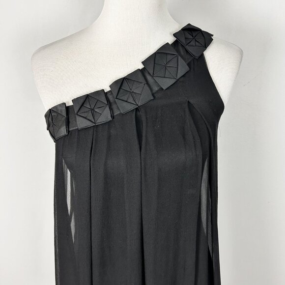 Y2K Bebe One Shoulder Silk Mini Dress Flowy Whimsical Dark Fairy Size 2 Women's - Picture 2 of 5